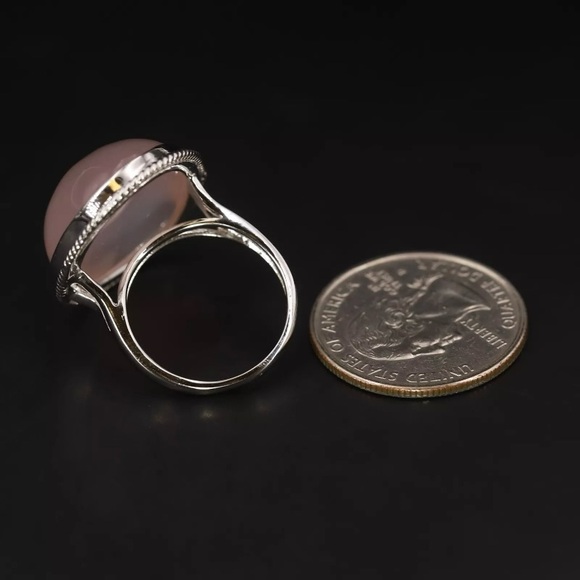 Sterling Silver - Rose Quartz Cabochon Braided Statement ring❤️ - Picture 2 of 4